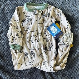 Gerber Cream and Green Animal Print and Black and Green Striped Set